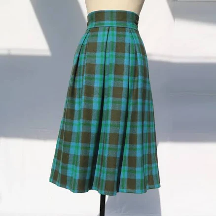 Vintage grid Midi Wool Plaid Skirt