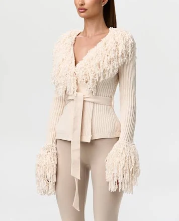 Naked Wardrobe Women's Knit Fringe V-Neck Cardigan