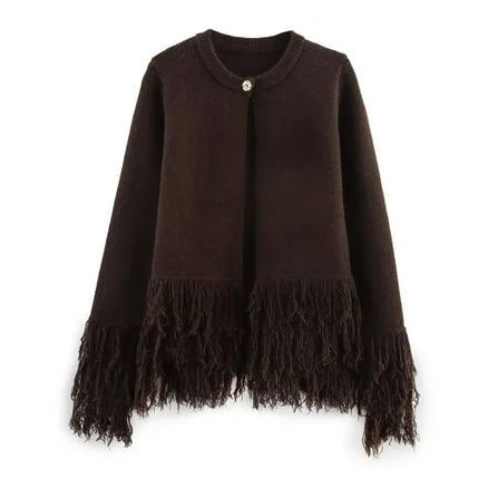 Women's Bohemian Fringe Trim Long Sleeve Knit Cardigan