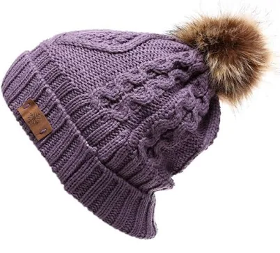 Women's Angela & William Winter Fleece-Lined Cable Knit Pompom Beanie Hat