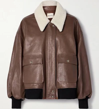 shellar oversized shearling-trimmed leather jacket