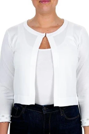 Women's Nina Leonard Imitation Pearl Cuff Bolero Cardigan