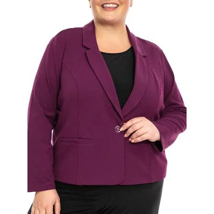 Nina Leonard One Button Notch Lapel Crop Blazer