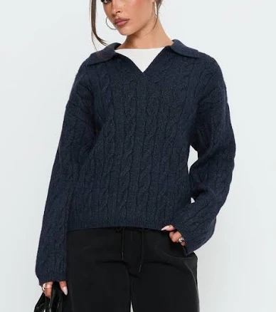 Princess Polly Brodey Collared Cable Knit Sweater