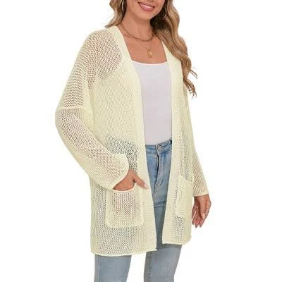 Women's Open Front Long Sleeve Crochet Cardigan