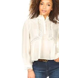 ba&sh Broderie Selma White Lace Victorian-Inspired Cotton Blouse