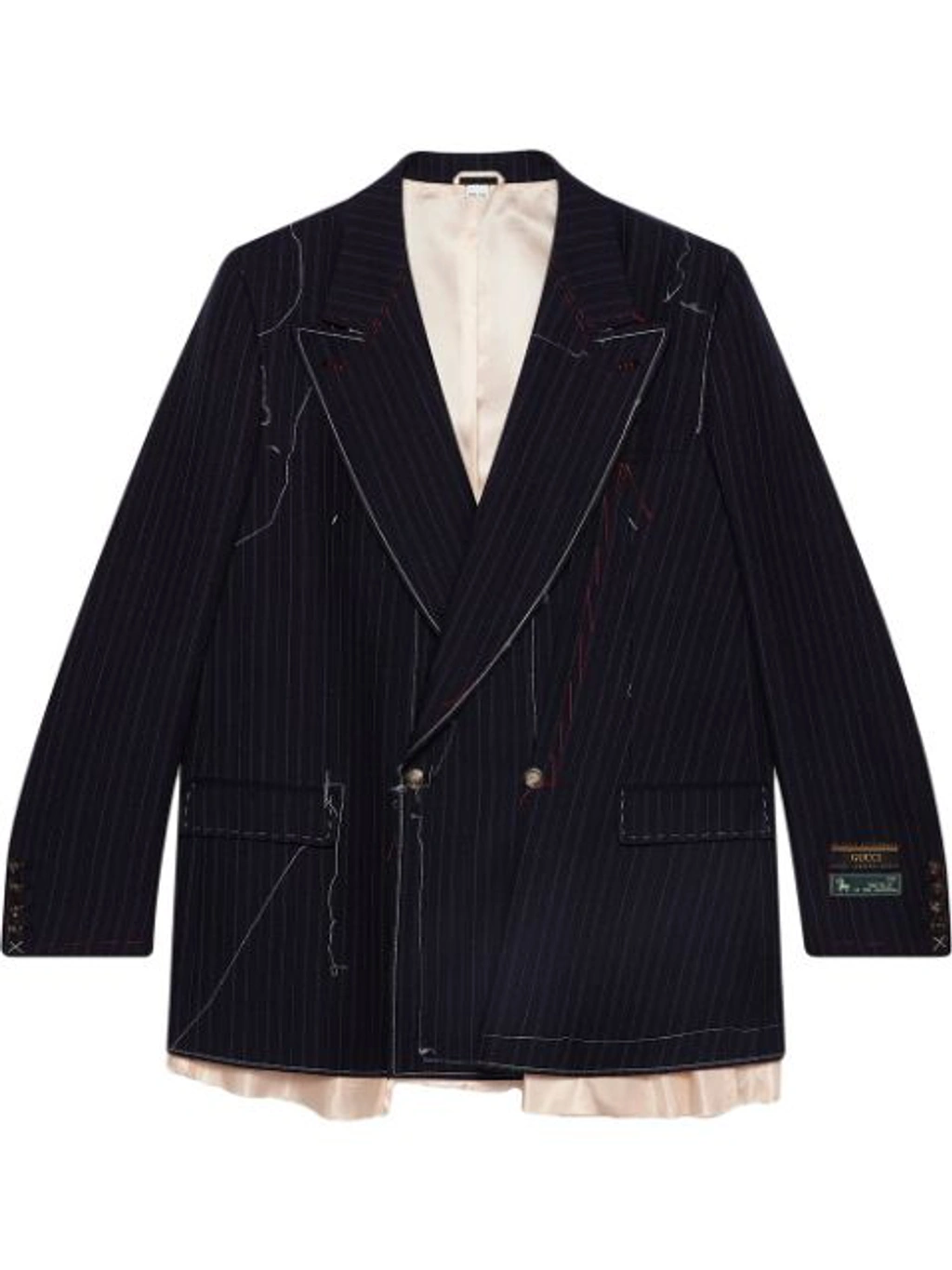 Asymmetric Pinstripe Jacket with Stitching