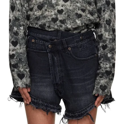 R13 Black Crossover Denim Shorts