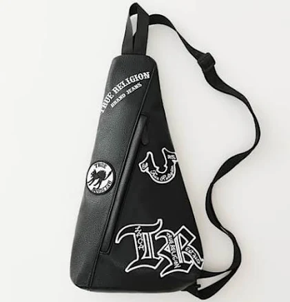 True Religion Logo Patch Leather Sling Bag