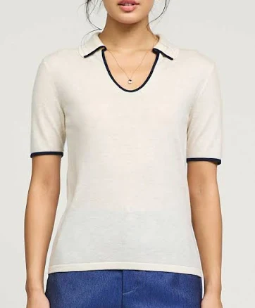 U-Shape Polo Short Sleeve Knit Top