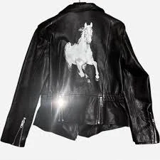 CELINE FW23 'BOY DOLL' Horse Leather Print Long Moto Jacket