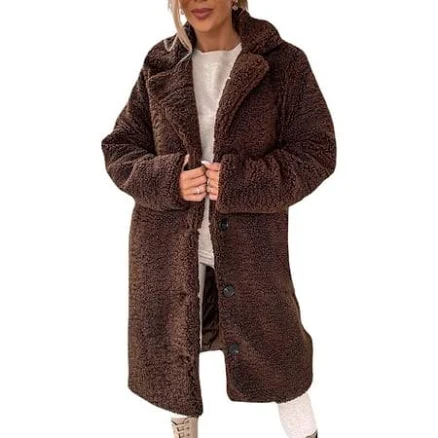 Women's Casual Single Breasted Long Sleeve Teddy Coat