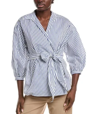 Weekend Max Mara Ceci Stripe Tie Waist Cotton & Silk Shirt