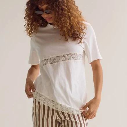 Altar'd State Eloise Lace Asymmetrical Oversized Tee
