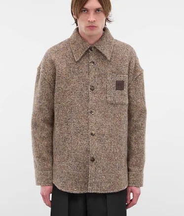 LOEWE | H.Lorenzo|Beige Wool-Alpaca Check Overshirt (H526Y02X55-BEIGE-BLUE-MELANGE), 50 / BEIGE