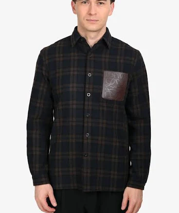 Loewe 2017 Leather Trimmed Checkered Wool Blend Overshirt