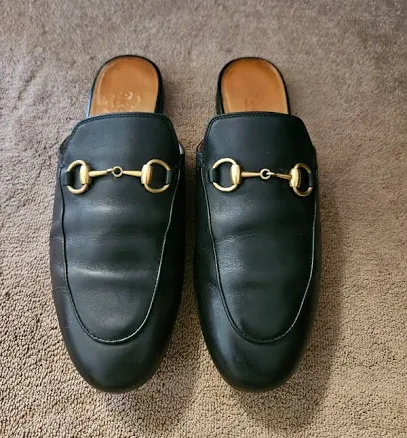 Gucci Princetown Black Leather Horsebit Mules Shoes Women's Size Eu 35