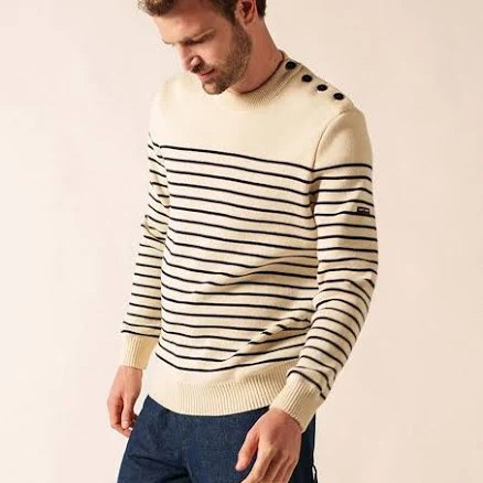 SAINT JAMES BINIC Striped Breton Sweater With Shoulder Buttons in Wool