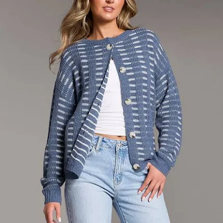 Buckle BKE Women's Acrylic Striped Cardigan Sweater