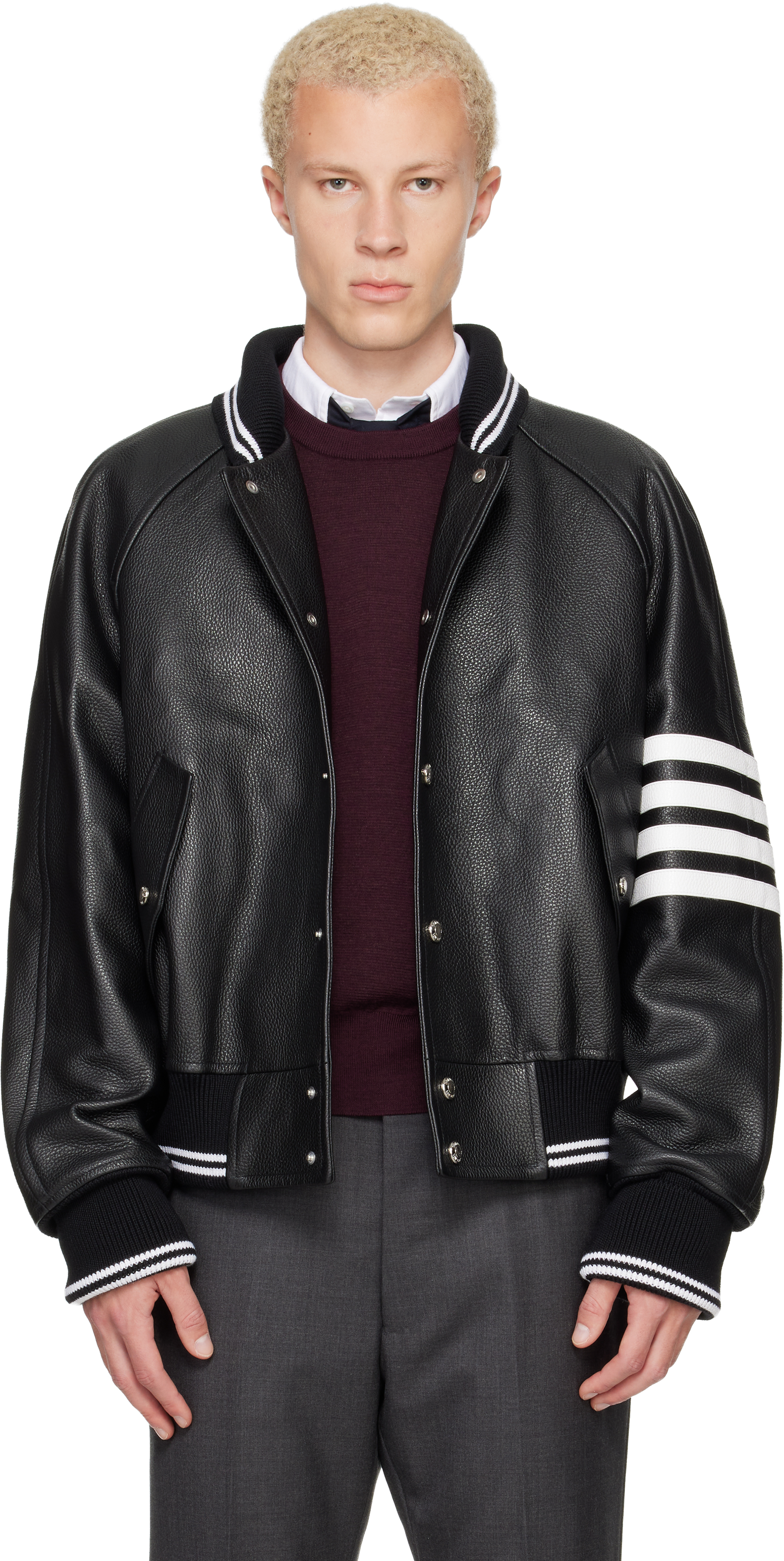 Black Raglan Sleeve Oversized Leather Blouson Jacket