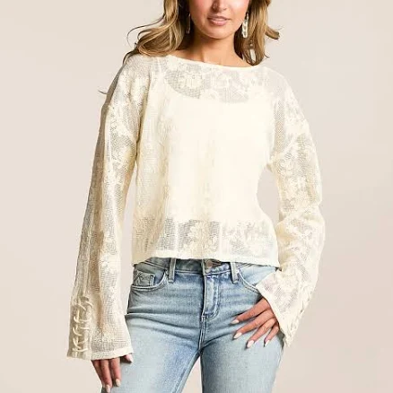 Willow & Root Women's Polyester Floral Crochet Top with Buckle