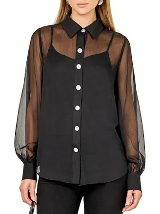 Endless Rose Women's Volume Sleeve Sheer Shirt Blouse