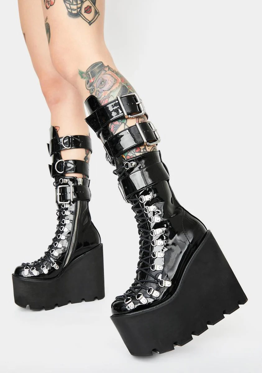 Current Mood Patent Traitor Knee High Wedge Platform Boots