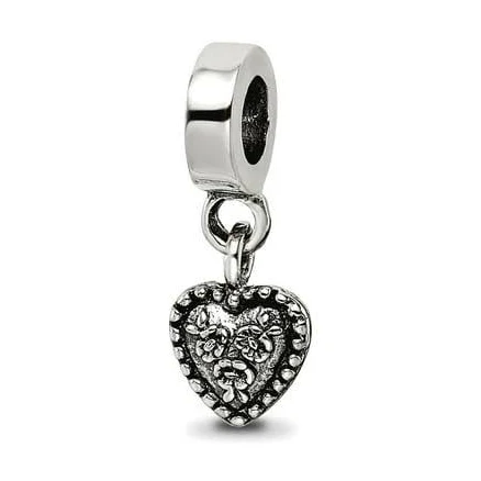 925 Sterling Silver Oxidized Reflections Love Heart Dangle Bead Charm