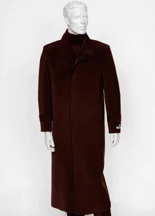 Men's Burgundy 4 Buttons Full Length All Weather Coat Duster Maxi Coat