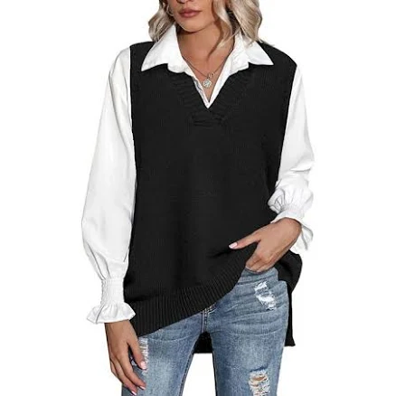 Zeagoo Women's Oversized V Neck Knit Sweater Vest
