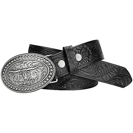 Wrangler Men's Longhorn Trophy Buckle Belt with Interchangeable Snaps