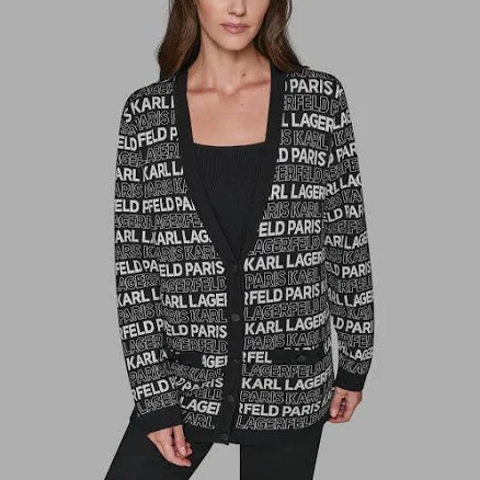 KARL LAGERFELD Women's Linear V-Neck Cardigan Sweater