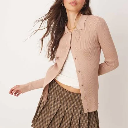 Miss Selfridge Ribbed Knit Fitted Cardigan
