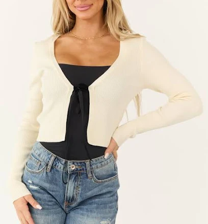 Contrast Ribbon Tie Knit Cardigan