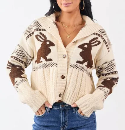 Jacquard Bunny Button Down Cardigan