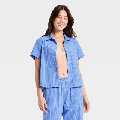 Auden Women's Striped Cotton Blend Pajama Shirt