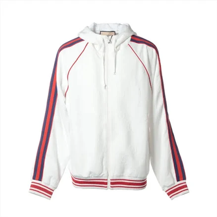 Gucci Men's Webbing-Trimmed Jacquard-Knit Hooded Bomber Jacket