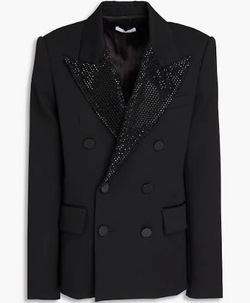Crystal-embellished Wool-blend Twill Double-Breasted Blazer