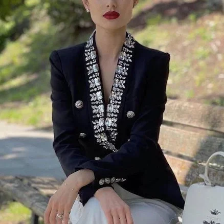Crystal Embellished Double Breasted Blazer