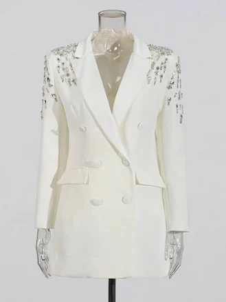 HEYFANCYSTYLE Luxe Crystal-Embellished Double-Breasted Blazer