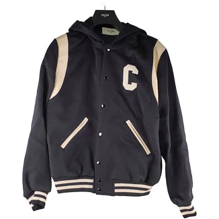 Celine Mens Wool and Cashmere-Blend Hooded Varsity Jacket Size 52