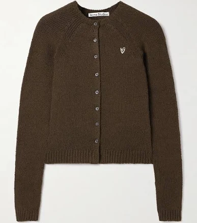 Acne Studios Embroidered Organic Cotton-blend Cardigan - Women - Brown Knitwear - XXS