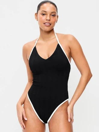 Old Navy Women's Ribbed V-Neck Halter One-Piece Swimsuit