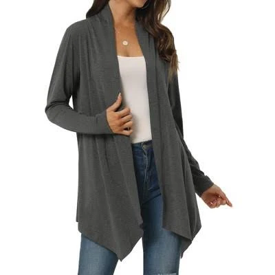 Women's Draped Open Front Long Sleeve Cardigan