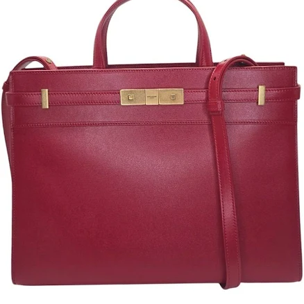 Saint Laurent Manhattan Small Smooth Leather Tote Bag, Burgundy, Women's
