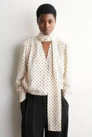 Scarf-Detail Polka-Dot Shirt