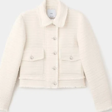 MANGO Women's Tweed Notched Lapel Collar Jacket