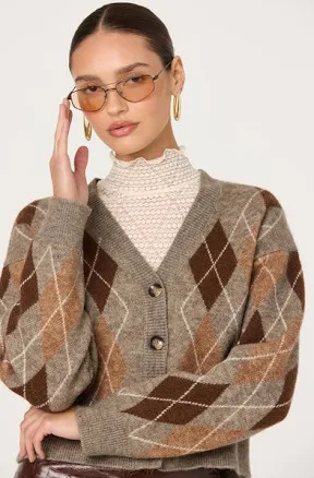 ASTR the Label Ashtyn V-Neck Argyle Cardigan