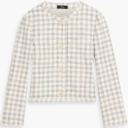 Theory Cropped gingham cotton-blend tweed jacket - Women - Light gray Jackets - US 6