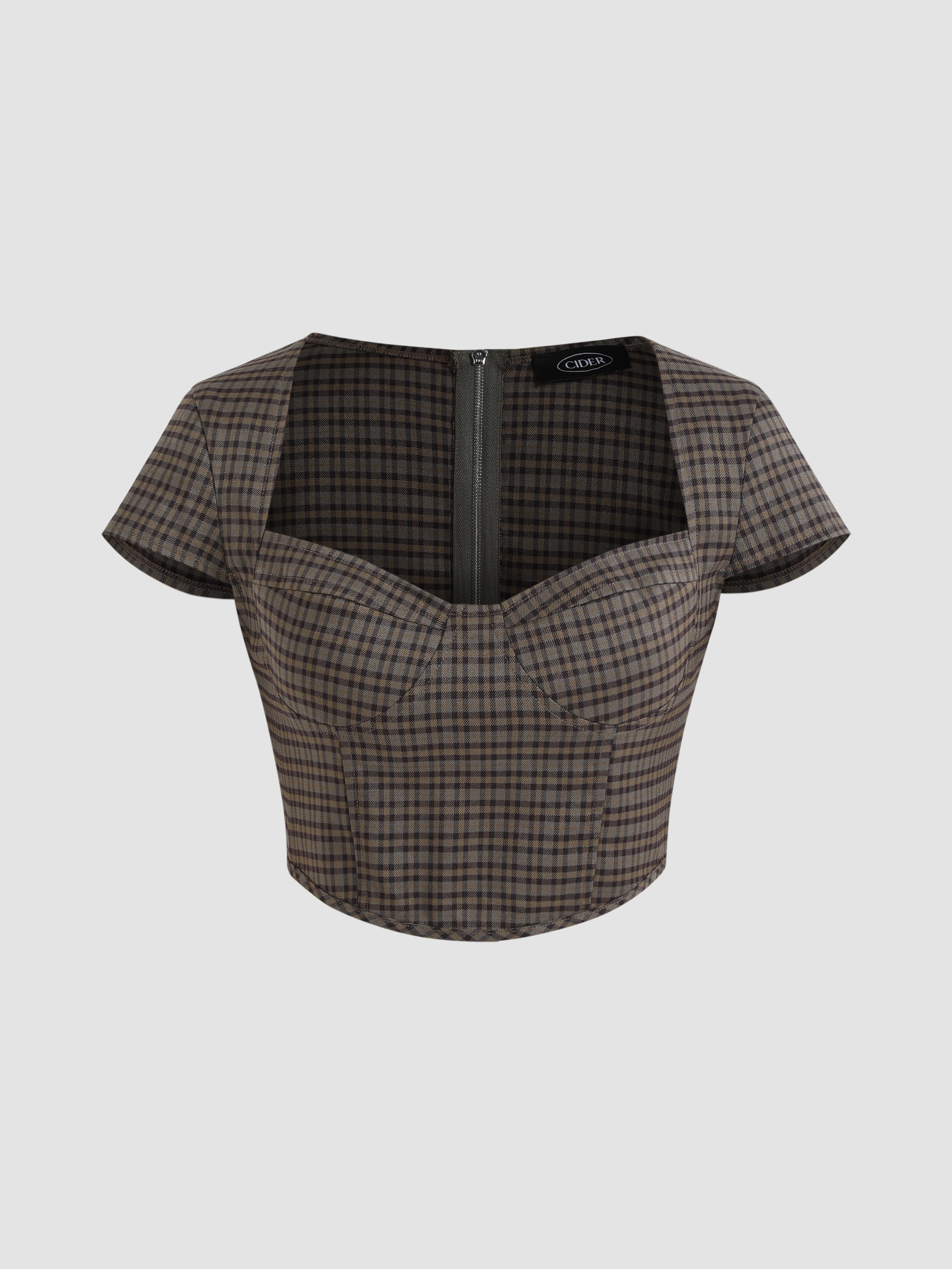 Check Sweetheart Neck Crop Top
